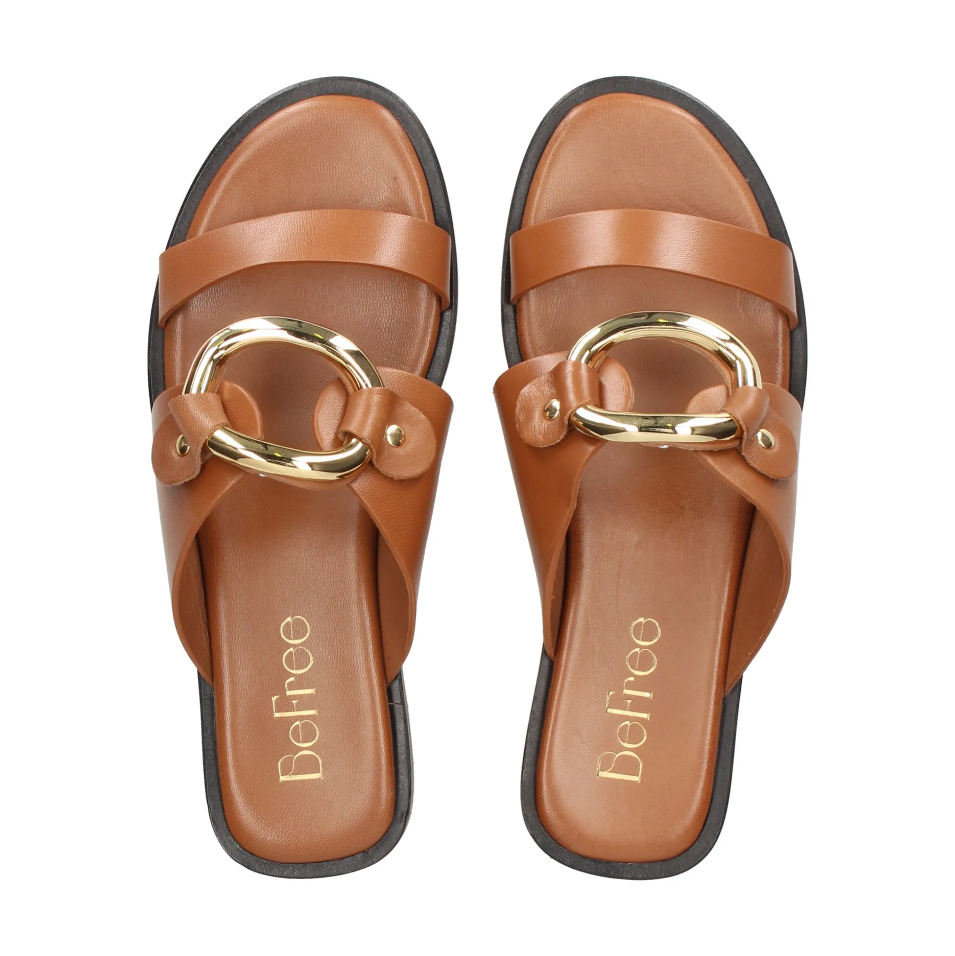 BEFREE Sandalias planas de Mujer NICE-110 CAMEL