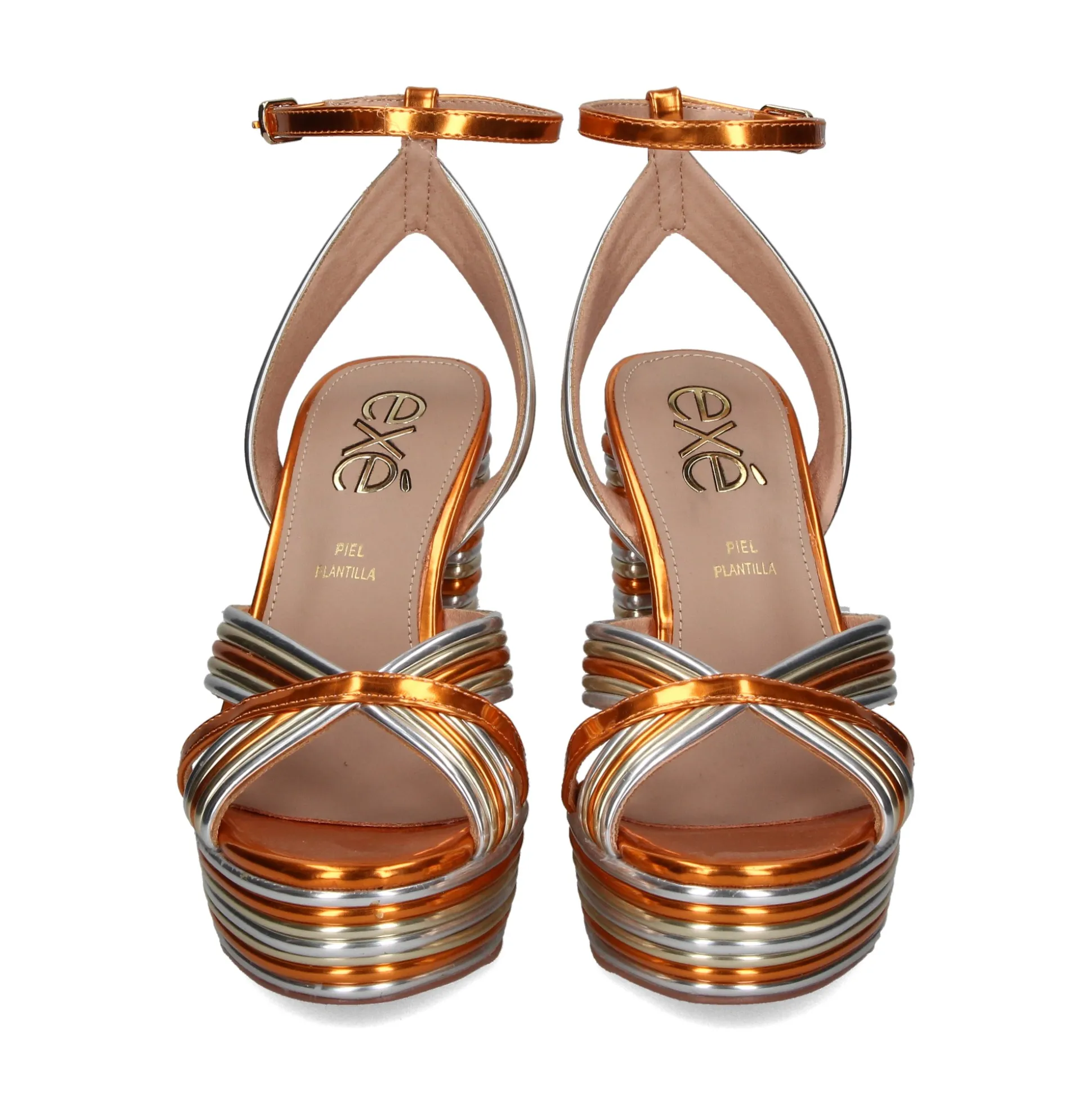 EXE Sandalias con plataforma de Mujer OPHELIA-832 ORANGE GOLD