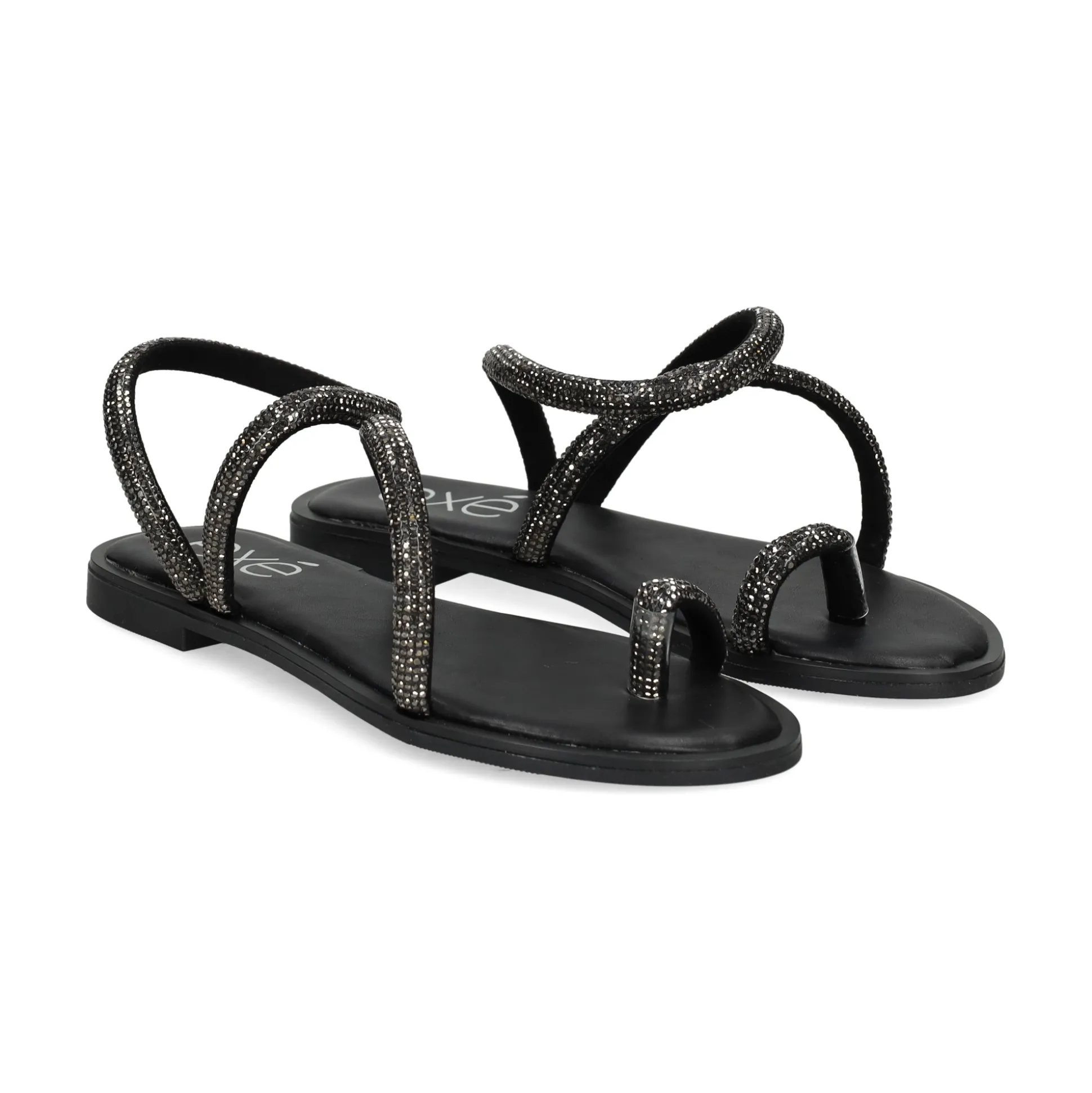 EXE Sandalias planas de Mujer P3300-1063 NEGRO