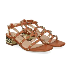 EXE Sandalias planas de Mujer KATY-247 TAN GOLD