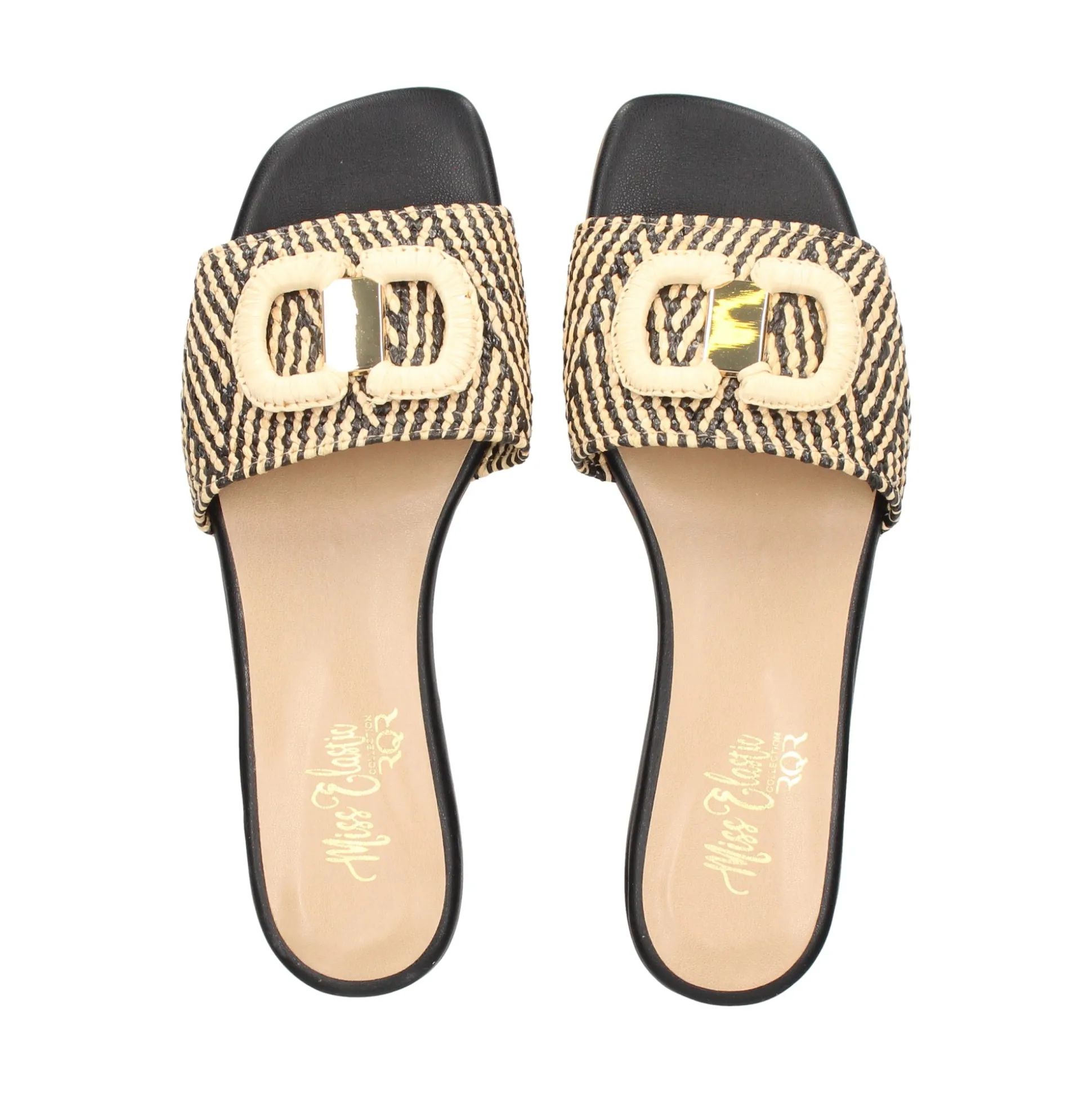 MISS ELASTIC Sandalias planas de Mujer 70106 99 NEGRO/CAMEL